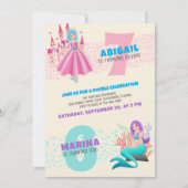 Princess Mermaid Joint Double Birthday Einladung (Vorderseite)