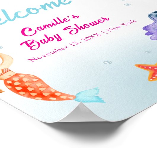 Princess Mermaid Ocean Coral Baby Dusche Willkomme Poster (Ecke)