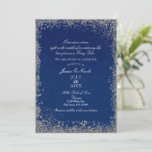 Princess Navy Blue Silver Storybook Hochzeit Einladung (Stehend Vorderseite)