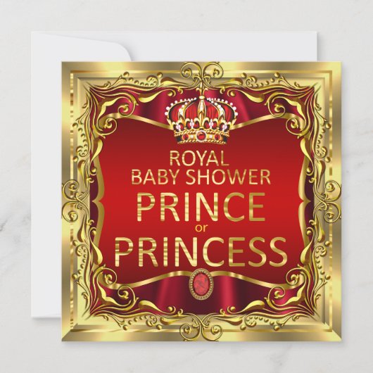 Princess oder Princess Baby Shower Red Gold Einladung (Vorderseite)
