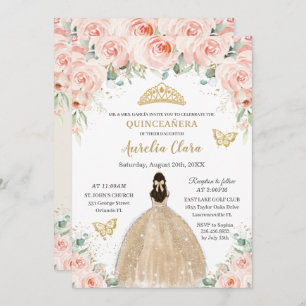 Princess of Quinceañera Blush Floral Champagne Einladung