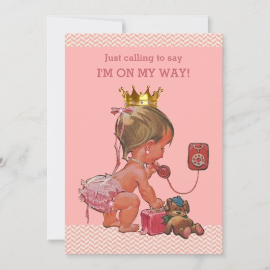 Princess on Phone Baby Shower Chevrons Pink Einladung (Vorderseite)