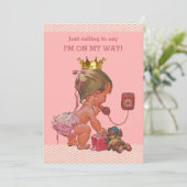 Princess on Phone Baby Shower Chevrons Pink Einladung (Stehend Vorderseite)