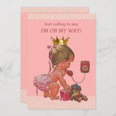 Princess on Phone Baby Shower Chevrons Pink Einladung (Vorne/Hinten)