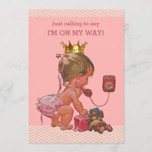 Princess on Phone Baby Shower Chevrons Pink Einladung