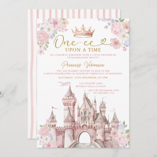 Princess ONE-CE Upon a time Birthday Castle Crown Einladung (Vorne/Hinten)