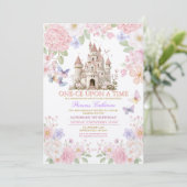 Princess ONE-CE Upon a time birthday Castle Floral Einladung (Stehend Vorderseite)