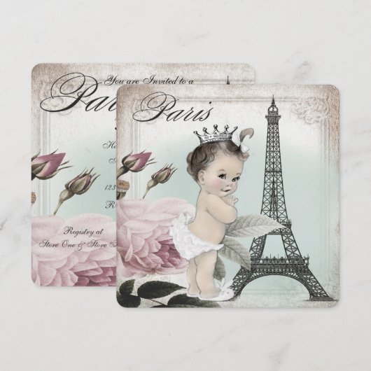 Princess Paris Baby Dusche Einladung (Vorne/Hinten)