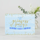 Princess Party Blue & Gold Einladungen zum Geburts (Stehend Vorderseite)