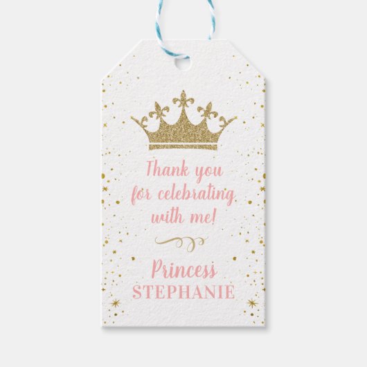Princess Party Crown Pink Gold Vielen Dank Geschenkanhänger (Vorderseite)
