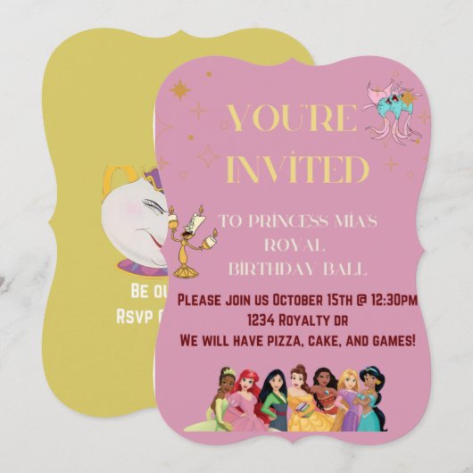 Princess-Party Einladung (Vorne/Hinten)