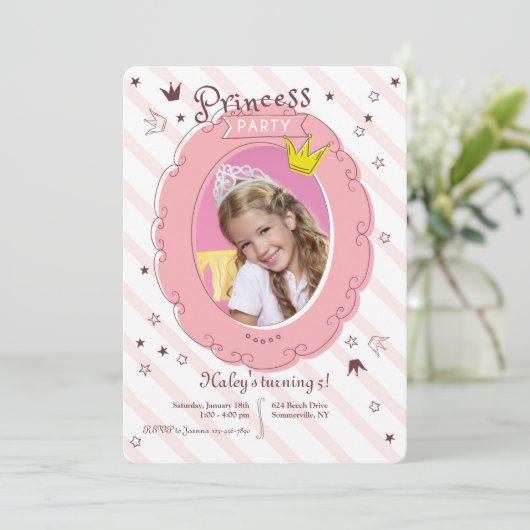 Princess Party Foto Einladung (Stehend Vorderseite)