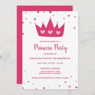 Princess Party Girl's Pink Crown Birthday Party Einladung