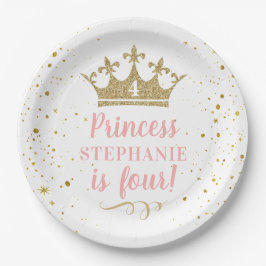 Princess Party Gold Crown Confetti Pink Pappteller