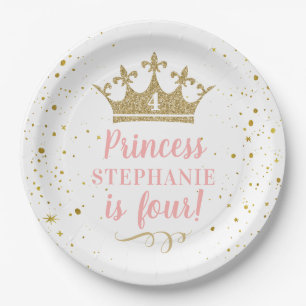Princess Party Gold Crown Confetti Pink Pappteller