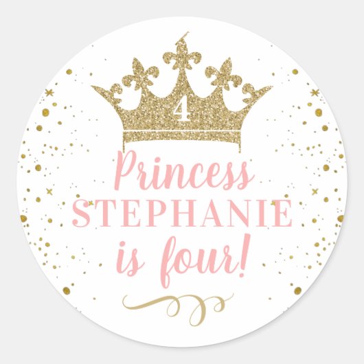 Princess Party Gold Crown Personalisiert Gefallen Runder Aufkleber (Vorderseite)