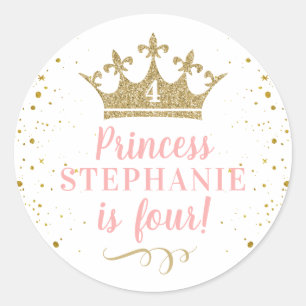 Princess Party Gold Crown Personalisiert Gefallen Runder Aufkleber