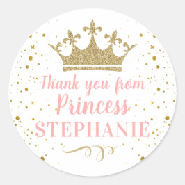 Princess Party Pink Gold Vielen Dank Runder Aufkleber