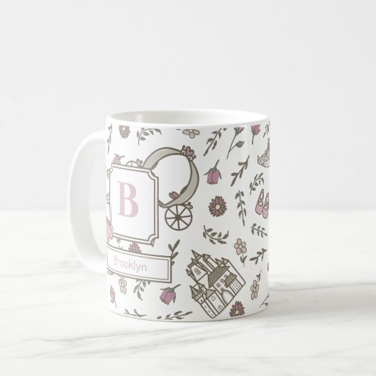 Princess Pattern Pink Monogram Kaffeetasse (Vorderseite Links)