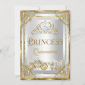 Princess Pearl Gold White Quinceanera Einladung (Vorderseite)