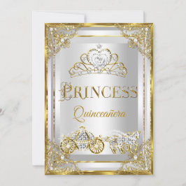 Princess Pearl Gold White Quinceanera Einladung