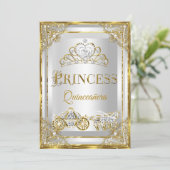 Princess Pearl Gold White Quinceanera Einladung (Stehend Vorderseite)