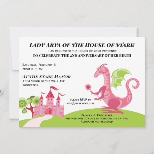 Princess pink and green Girl Birthday Einladung (Vorderseite)