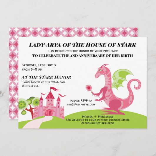 Princess pink and green Girl Birthday Einladung (Vorne/Hinten)