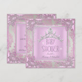 Princess Pink Baby Shower Girl Baby Tiara Damask Einladung (Vorne/Hinten)