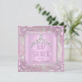 Princess Pink Baby Shower Girl Baby Tiara Damask Einladung (Stehend Vorderseite)