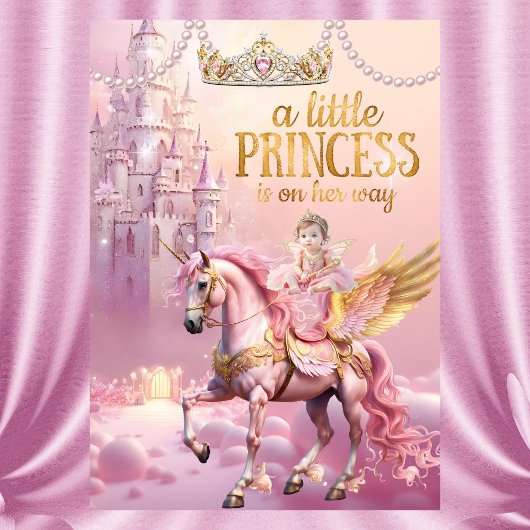 Princess Pink Baby Shower unicorn horse castle Einladung