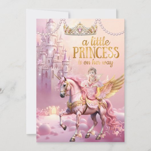 Princess Pink Baby Shower unicorn horse castle Einladung (Vorderseite)