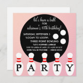 Princess Pink Button Party Bowling Birthday Party Einladung (Vorne/Hinten)