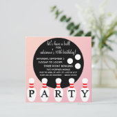 Princess Pink Button Party Bowling Birthday Party Einladung (Stehend Vorderseite)
