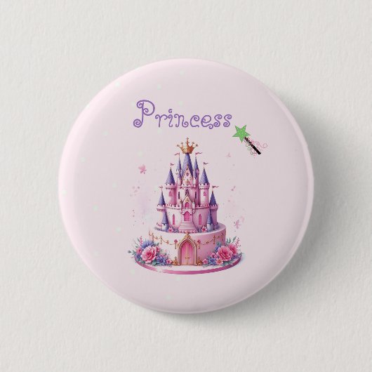 Princess Pink Castle Cake and Wand Button (Vorderseite)
