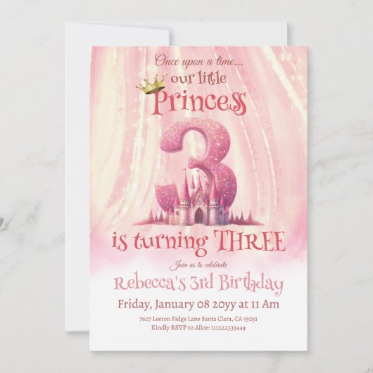 Princess Pink Castle Girl Einladung (Vorderseite)