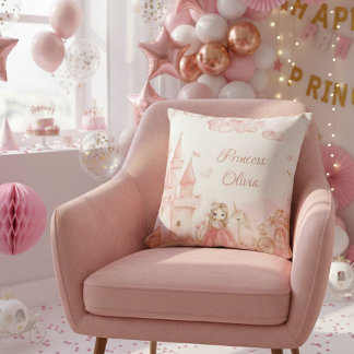 Princess Pink Castle Unicorn Birthday Party  Kissen