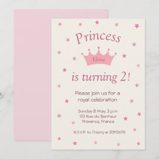 Princess Pink Crown Tiara Stars Kinder Baby Geburt Einladung