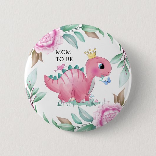 Princess Pink Dinosaur Peony Mama zum Kinderdusche Button (Vorderseite)