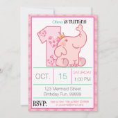 Princess Pink Elephant 1. Geburtstag Party Custom Einladung (Vorderseite)