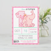 Princess Pink Elephant 1. Geburtstag Party Custom Einladung (Stehend Vorderseite)