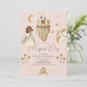 Princess Pink Fairytale Dark Skin 1. Geburtstag Einladung (Stehend Vorderseite)