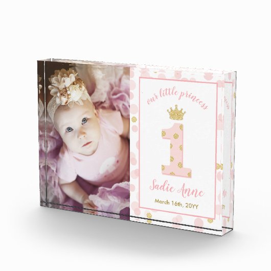 Princess Pink First Birthday Keepake Fotoblock (Rechts)