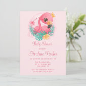 Princess Pink Flamingo Girl Babydusche Einladung (Stehend Vorderseite)