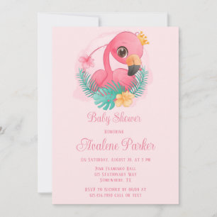 Princess Pink Flamingo Girl Babydusche Einladung