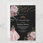Princess Pink Floral Modern Quinceañera Einladung (Vorderseite)