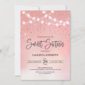 Princess Pink Glitzer Glitzern Lights Sweet 16 Einladung (Vorderseite)
