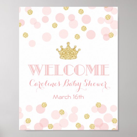 Princess Pink Gold Baby Dusche Begrüßungszeichen Poster (Vorne)