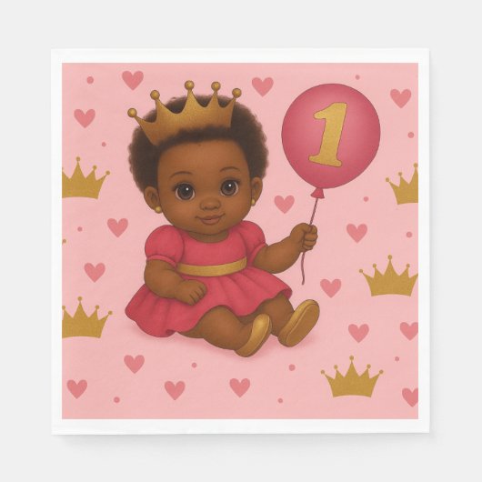 Princess Pink & Gold Baby Girl Birthday Serviette (Vorderseite)