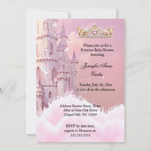 Princess Pink gold Baby Shower Carriage Einladung (Rückseite)